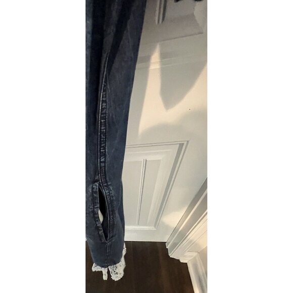 Prairie Style Jean Chambray Denim/Lace Hem Collar Dress Womens 16 Cottage Core - Picture 7 of 11